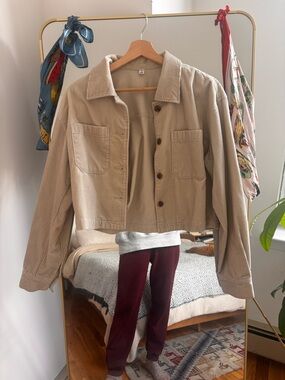 Cropped Corduroy Jacket in Beige - Women